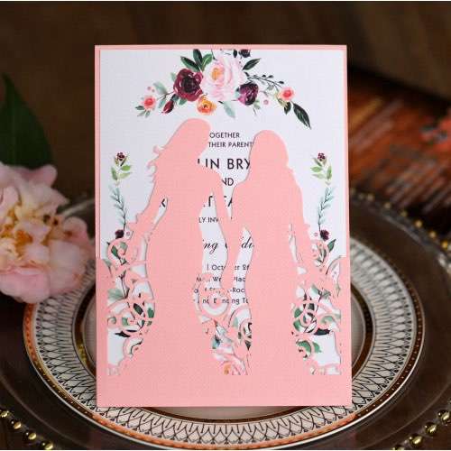 Homosexual Girls Wedding Invitation Card  Laser Cut Invitation Card